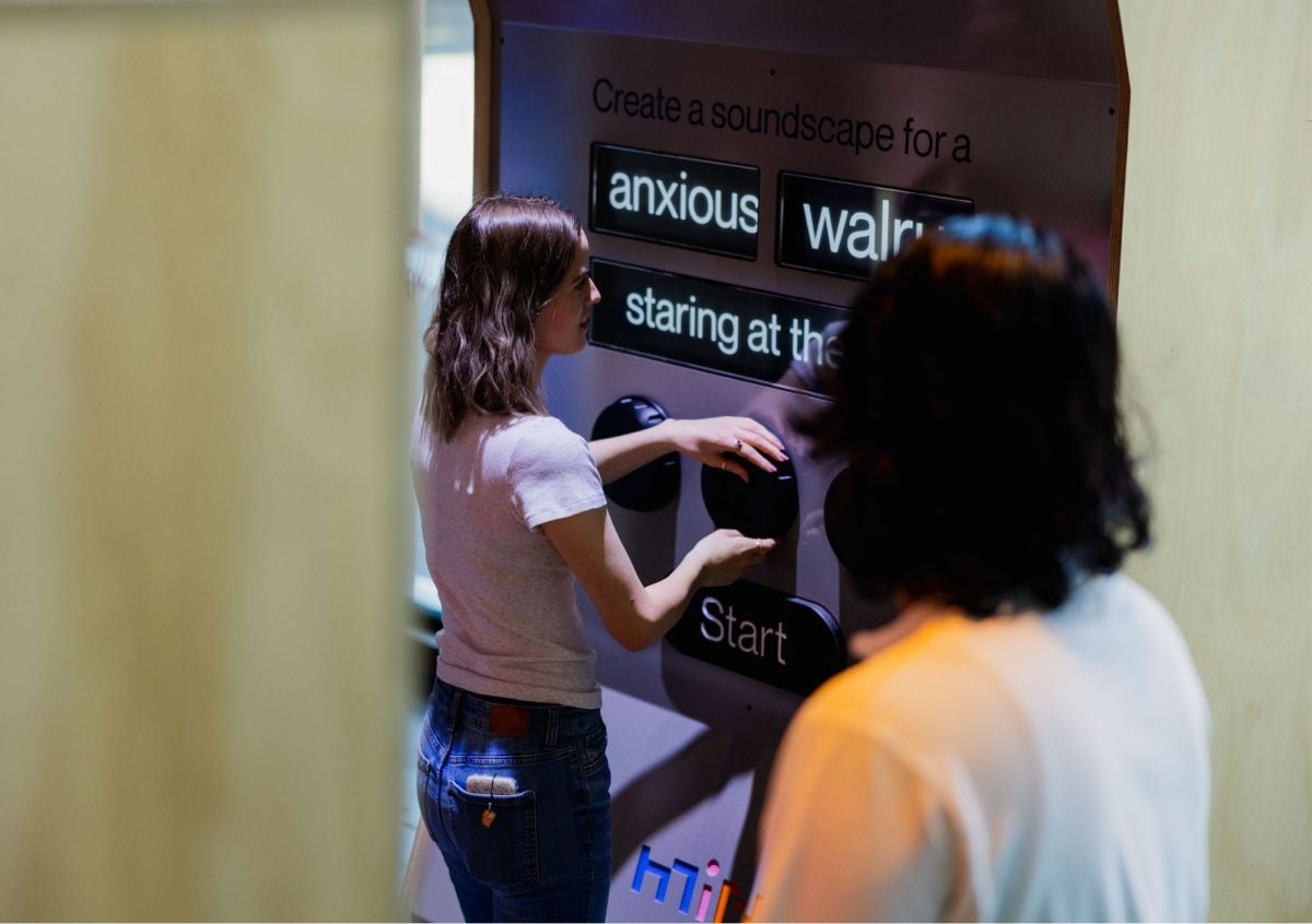 A person operates the prompt kiosk