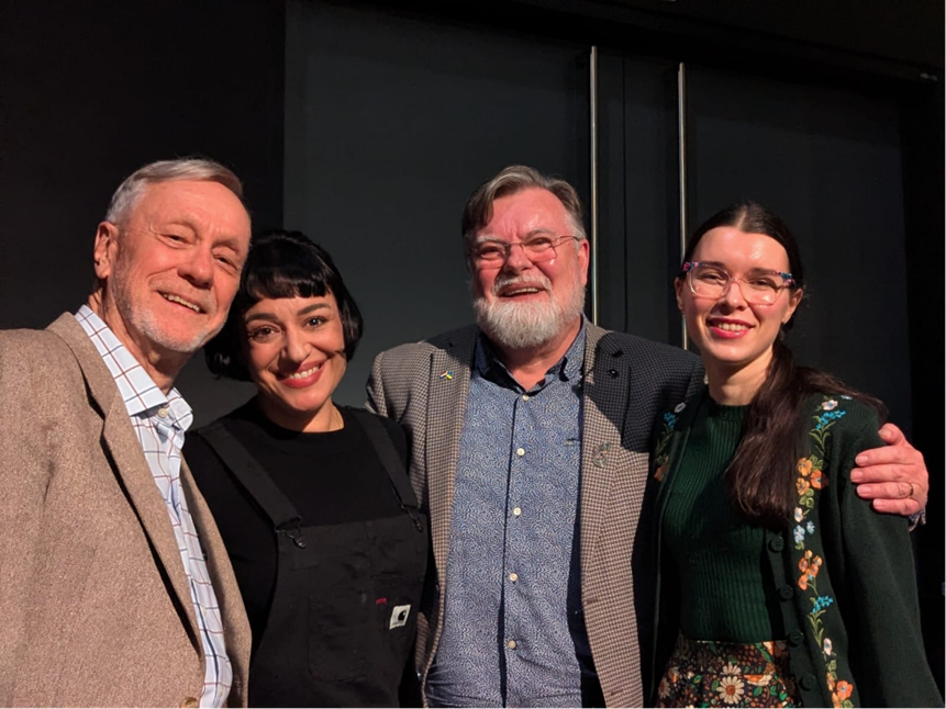 Futurist in Resident, Jeremy and the playreading cast – (LtoR) Patrick, Carla, (Jeremy) and Vanessa