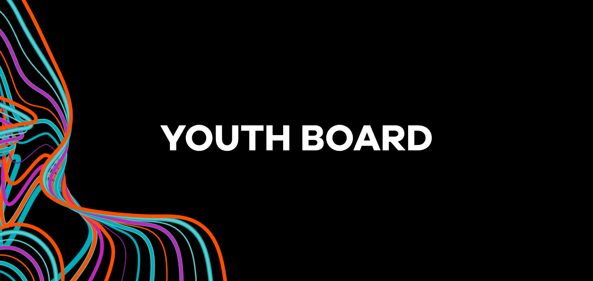 Mostly black image with the words 'YOUTH BOARD' in the centre in white text. In the bottom left is swirling coloured lines.