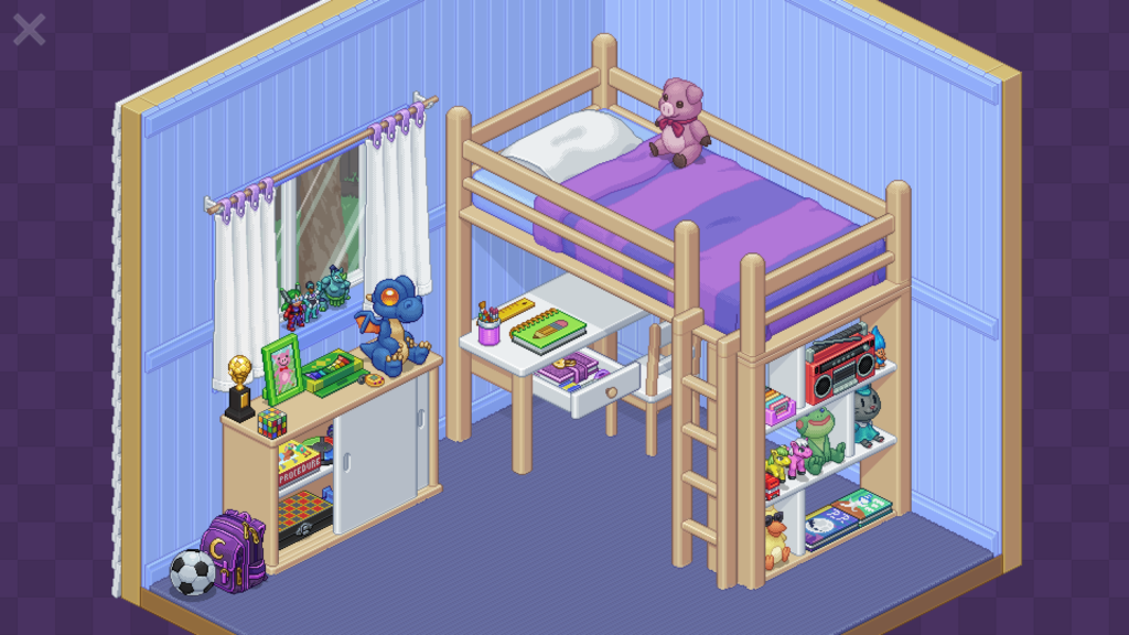 A bedroom with blue walls and a bunk bed.